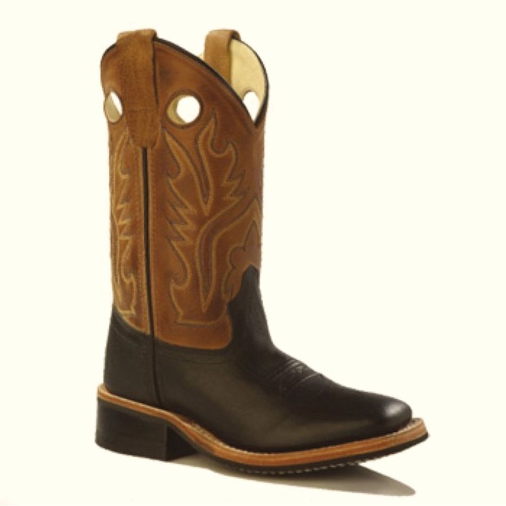 OLD WEST Broad Square Toe Western Cowboy Boots Brown Tan Leather Cowgirl 6